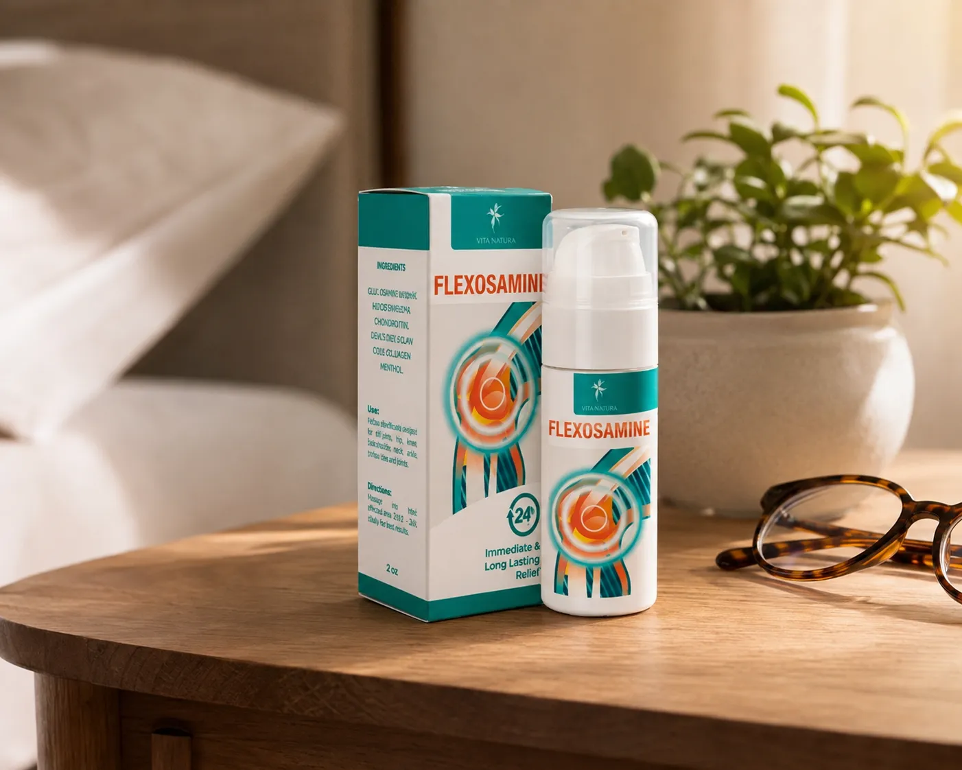 Flexosamine Gel — Verpackung im Alltag