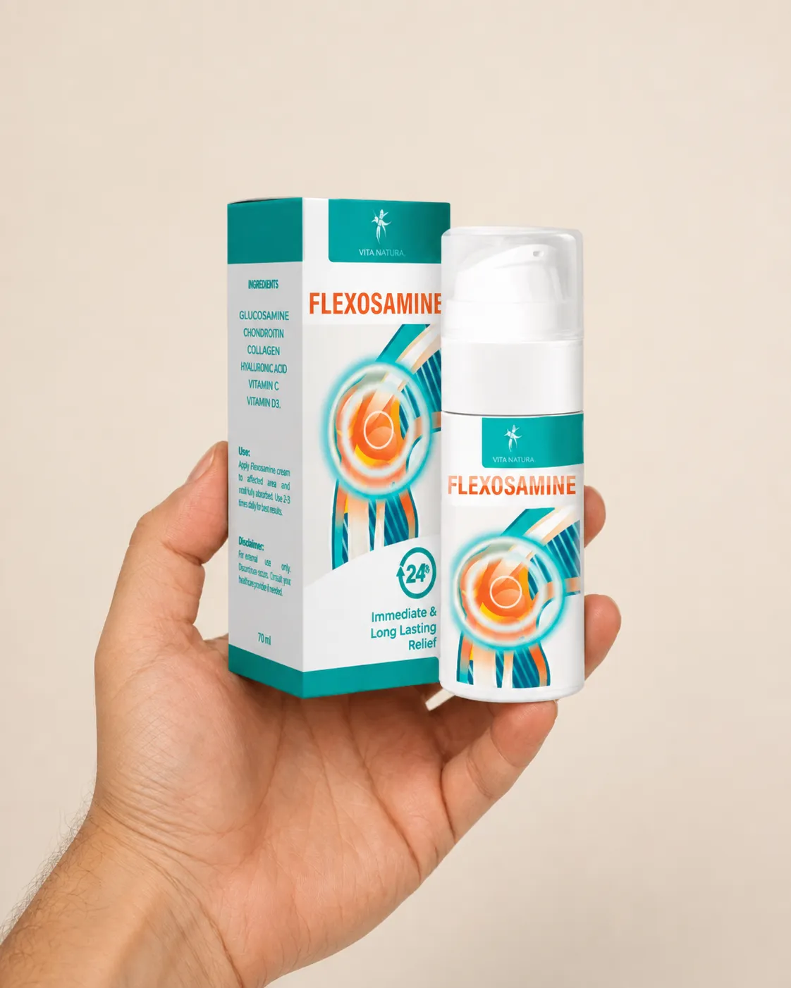 Flexosamine Gel — Verpackung in der Hand