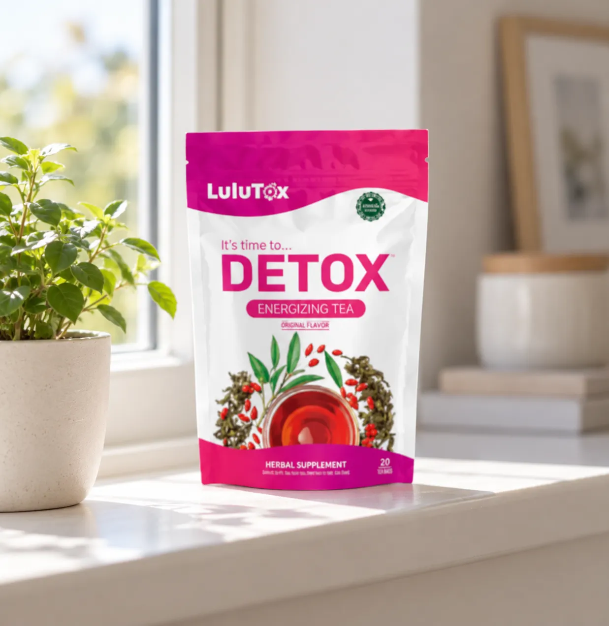 Lulutox Detox Tea — Verpackung im Alltag