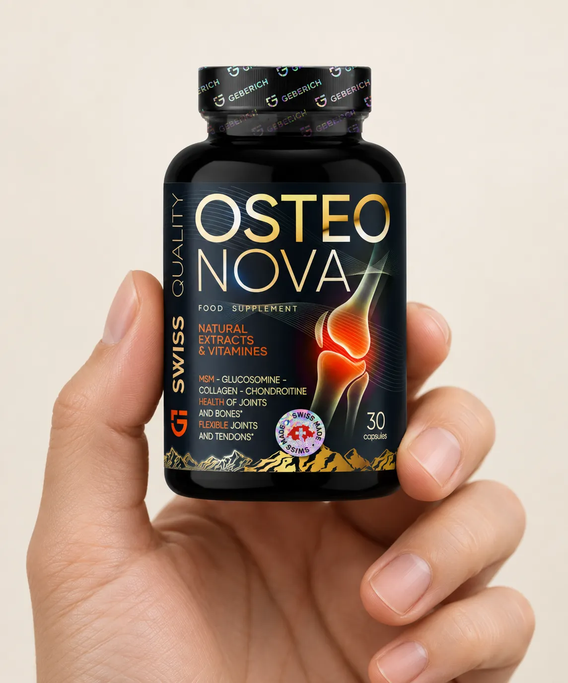 OsteoNova — Verpackung in der Hand