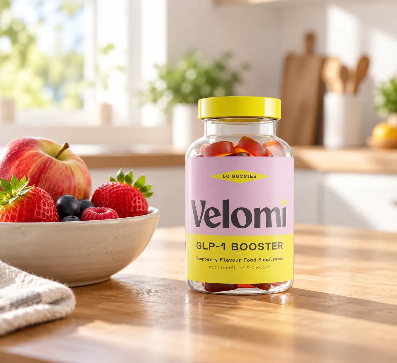 Velomi GLP-1 Gummies — Verpackung im Alltag