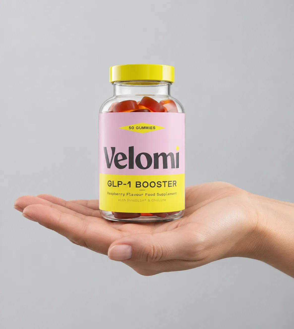 Velomi GLP-1 Gummies — Verpackung in der Hand