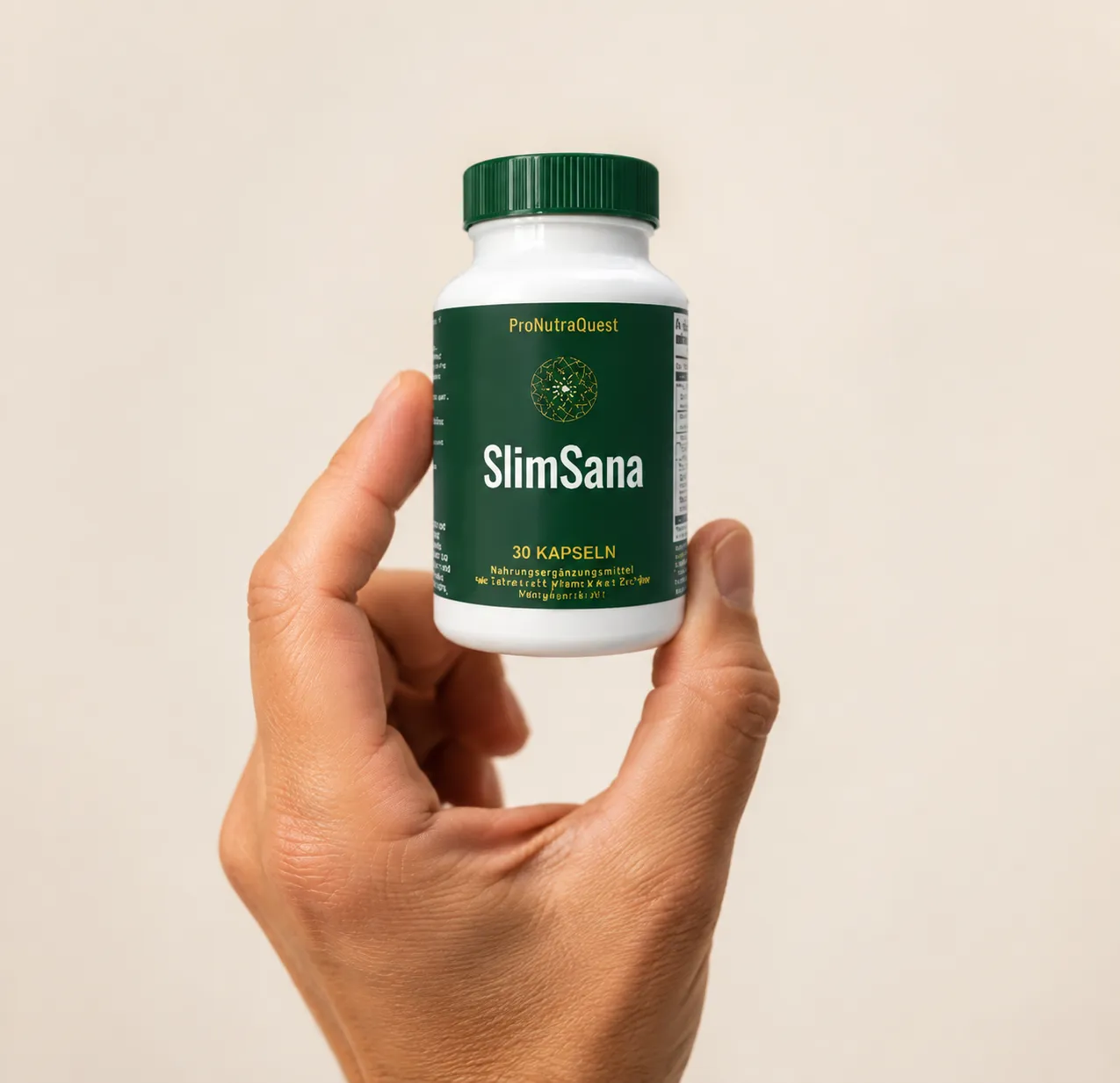 SlimSana — Verpackung in der Hand