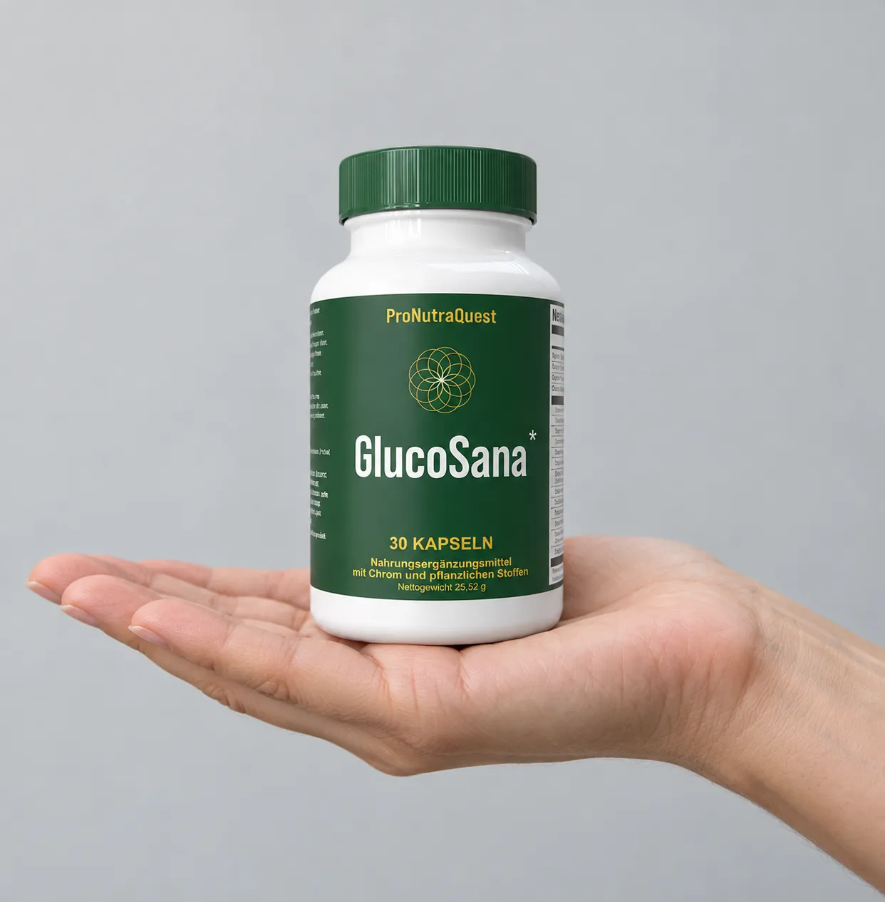 GlucoSana — Verpackung in der Hand