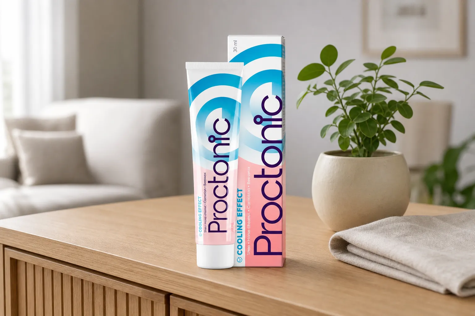 Proctonic — Verpackung im Alltag