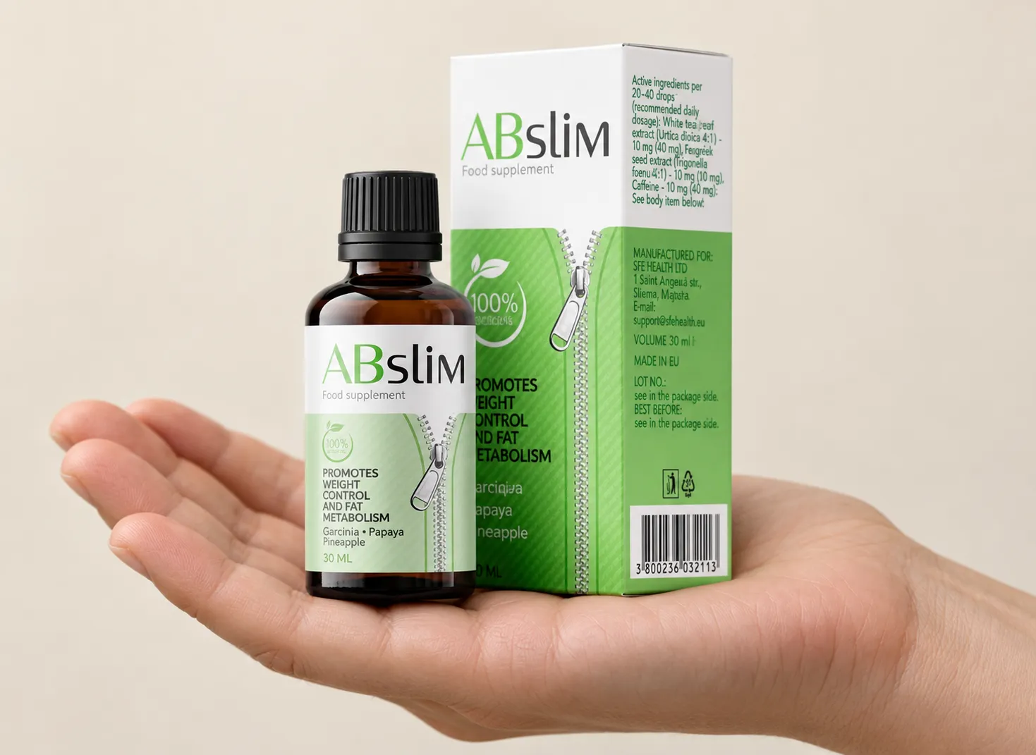 ABSlim — Verpackung in der Hand